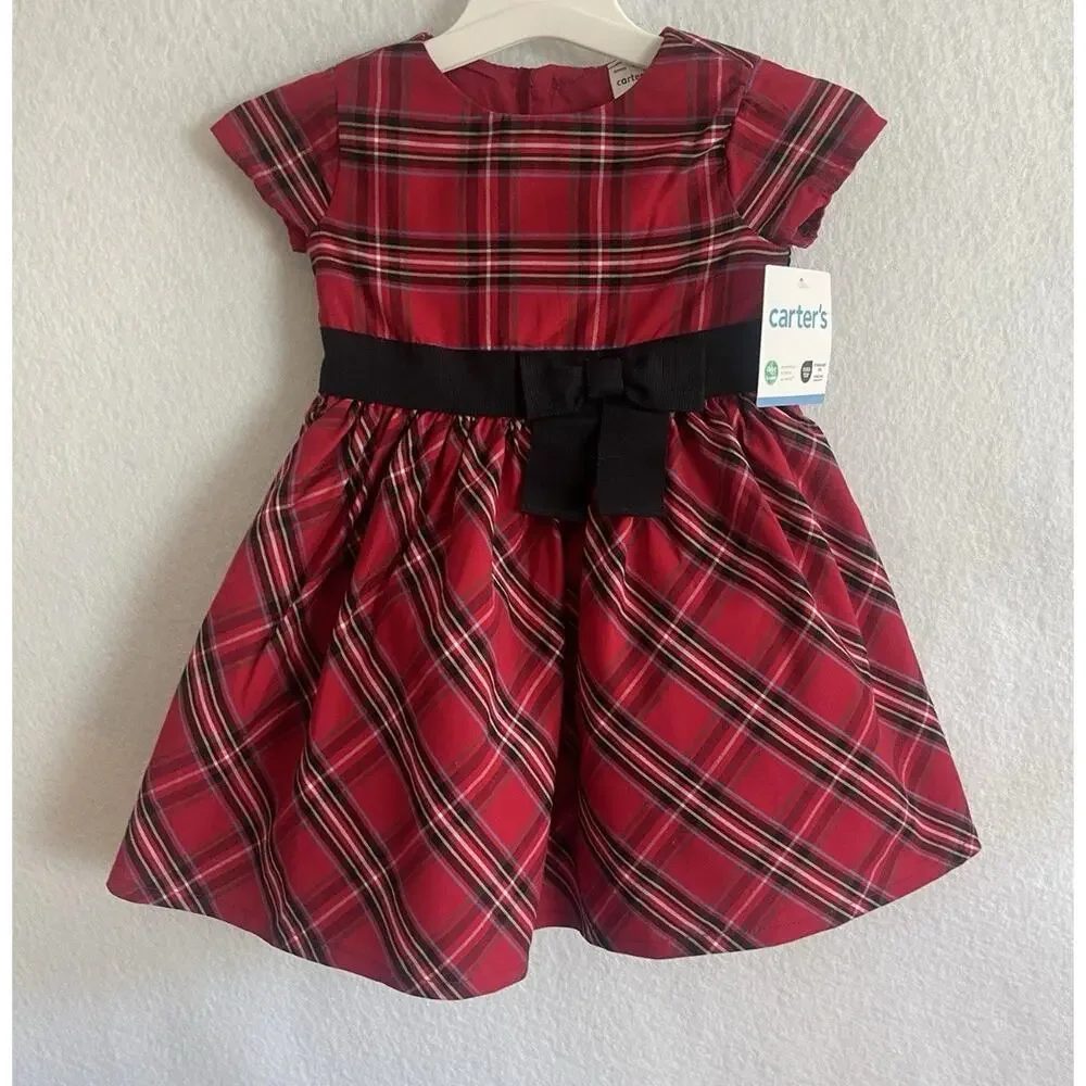 Carter's Christmas Baby Girls 2-Pcs Red Plaid Dress Holiday Festive W/ Undies 3m